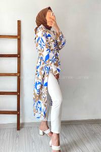 Modalamelif Yaprak Desenli Kuşak Bağlamalı Kimono Camel