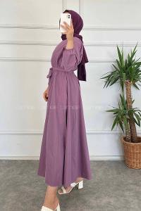 Modalamelif Beli Kuşak Bağlamalı Mevlana Elbise Lila