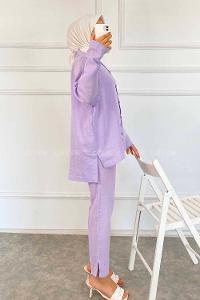 Modalamelif Boydan Düğmeli Önü Kısa Arkası Uzun İkili Takım Lila