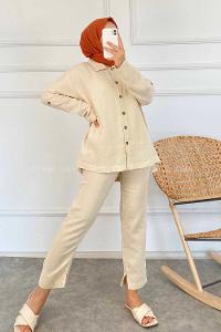 Modalamelif Boydan Düğmeli Önü Kısa Arkası Uzun İkili Takım Taş