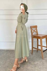 Modalamelif Çift Cep Detaylı Boydan Düğmeli Etekli Takım Çağla Yeşil