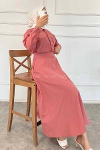 Modalamelif Çift Cep Detaylı Boydan Düğmeli Etekli Takım Gül