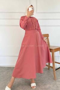 Modalamelif Çift Cep Detaylı Boydan Düğmeli Etekli Takım Gül