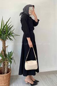 Modalamelif Çift Cep Detaylı Boydan Düğmeli Etekli Takım Siyah