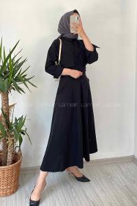 Modalamelif Çift Cep Detaylı Boydan Düğmeli Etekli Takım Siyah