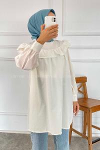 Modalamelif Önü Fırfırlı Tunik Ekru