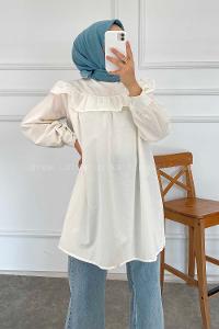 Modalamelif Önü Fırfırlı Tunik Ekru
