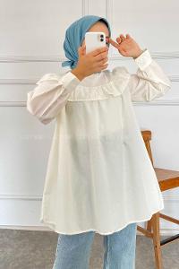Modalamelif Önü Fırfırlı Tunik Ekru