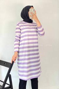 Modalamelif Salaş Çizgi Detaylı Tunik Lila
