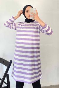 Modalamelif Salaş Çizgi Detaylı Tunik Lila