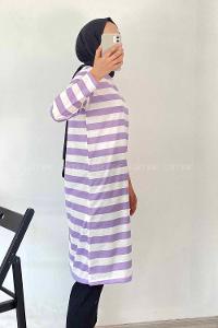 Modalamelif Salaş Çizgi Detaylı Tunik Lila