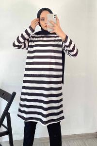 Modalamelif Salaş Çizgi Detaylı Tunik Siyah