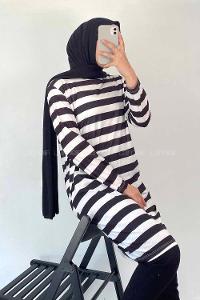 Modalamelif Salaş Çizgi Detaylı Tunik Siyah