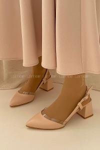 Modalamelif Deri Topuklu Şefaf Detay Sandalet Krem
