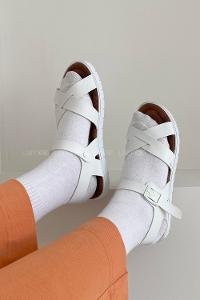 Modalamelif  Toka Kemer Model Sandalet Beyaz