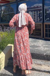 Modalamelif Beli Lastikli Papatya Desen Elbise Gül