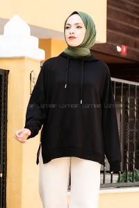 Modalamelif Fermuar Yırtmaç Detaylı Sweatshirt Siyah