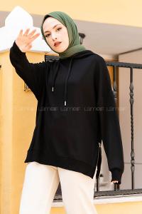 Modalamelif Fermuar Yırtmaç Detaylı Sweatshirt Siyah