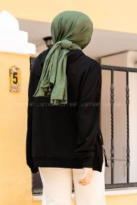 Modalamelif Fermuar Yırtmaç Detaylı Sweatshirt Siyah