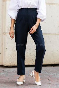 Navy Blue Cotton Fabric High Waist Comfortable Pants