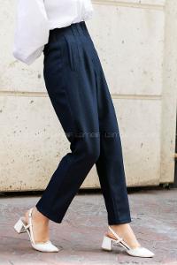 Navy Blue Cotton Fabric High Waist Comfortable Pants