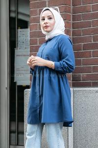Modalamelif Tek Cepli Robalı Tunik İndigo