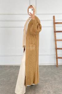 Modalamelif Balon Kol Cep Detaylı Triko Hırka Sütlü Kahve