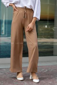 Modalamelif Bel Bağcıklı Bol Paça Krınkil Pantolon Sütlükahve