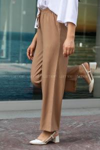 Modalamelif Bel Bağcıklı Bol Paça Krınkil Pantolon Sütlükahve