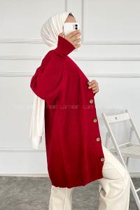 Modalamelif Düz Renk Fitilli Hırka Kırmızı