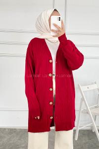 Modalamelif Düz Renk Fitilli Hırka Kırmızı