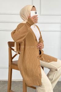 Modalamelif Düz Renk Fitilli Hırka Sütlü Kahve