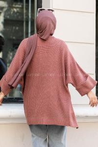 Modalamelif Yara_sa Kol Katlamalı Triko Hırka Gül Rengi