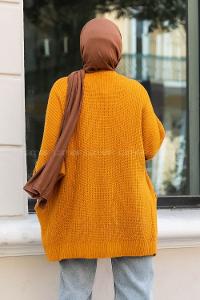 Modalamelif Yara_sa Kol Katlamalı Triko Hırka Hardal Sarısı