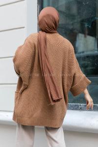 Modalamelif Yara_sa Kol Katlamalı Triko Hırka SütlüKahve