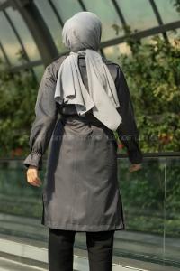 Modalamelif Beli Kuşak Bağlamalı Düğme Detaylı Trenç Gri