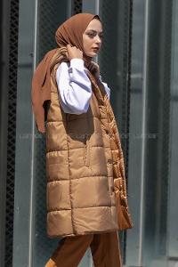 Brown With Milk Scoop Neck Zero Arm Coat