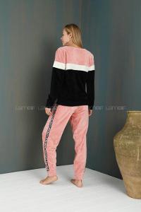 Modalamelif Alt Yanı Şeritli Polar Takım Siyah-Pudra