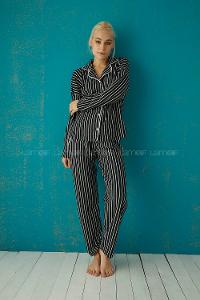 Modalamelif Çizgili Siyah Beyaz İkili Takım