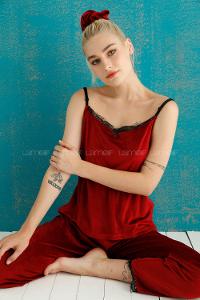 Modalamelif Fransız Kadife 3 Lü Pijama Takımı Bordo