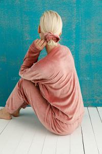 Modalamelif Fransız Soft Kadife Baskılı Pijama Takımı Pudra