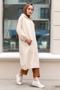 Modalamelif İki Cepli Kol Lastikli Sweatshirt Bej