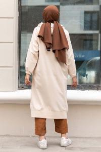 Modalamelif İki Cepli Kol Lastikli Sweatshirt Bej