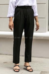 Modalamelif Kemer Detaylı Dar Paça Pileli Pantolon Siyah