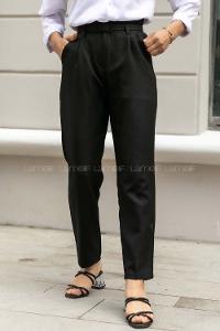 Modalamelif Kemer Detaylı Dar Paça Pileli Pantolon Siyah