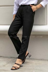 Modalamelif Kemer Detaylı Dar Paça Pileli Pantolon Siyah