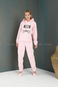 Modalamelif Meow Kulaklı Patik Hediyeli Welsoft Polar Takım Pudra