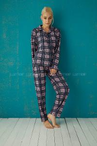 Modalamelif Petükare Desenli Süet Takım Lacivert-Pudra