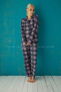 Modalamelif Petükare Desenli Süet Takım Lacivert-Pudra