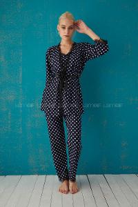 Modalamelif Puantiyer Desenli 3 Lü Süet Takım Lacivert